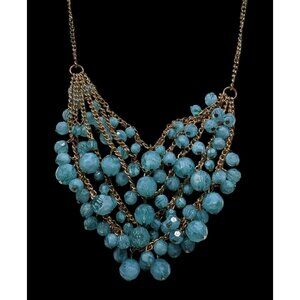 Cascading Aqua Blue Beaded Necklace On Gold-Tone Chain